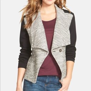 Halogen Boucle & Knit Drape Collar Jacket